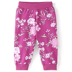 Babyhug Cotton Looper Knit Full Length Lounge Pant Floral Print - Purple