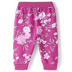 Babyhug Cotton Looper Knit Full Length Lounge Pant Floral Print - Purple