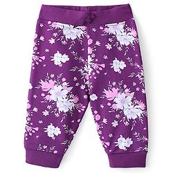 Babyhug Cotton Looper Knit Full Length Lounge Pant Floral Print - Purple