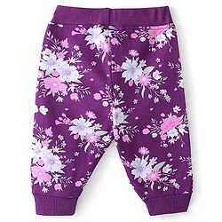Babyhug Cotton Looper Knit Full Length Lounge Pant Floral Print - Purple