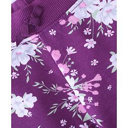Babyhug Cotton Looper Knit Full Length Lounge Pant Floral Print - Purple