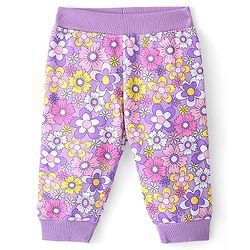 Babyhug Cotton Looper Knit Full Length Floral Print Lounge Pant - Purple