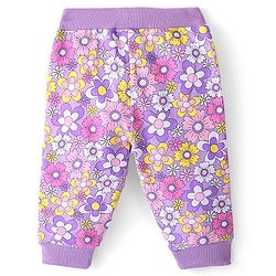 Babyhug Cotton Looper Knit Full Length Floral Print Lounge Pant - Purple