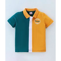 Babyhug 100% Cotton Knit Half Sleeves Cut & Sew Polo Tee with Applique Detailing - Green & Yellow