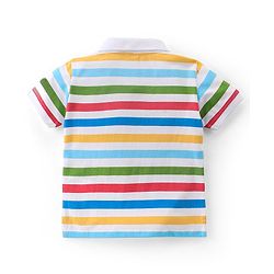 Babyhug Cotton Knit Half Sleeves Striped Polo T-Shirt with Applique Detailing - Multicolour