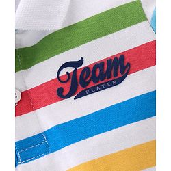 Babyhug Cotton Knit Half Sleeves Striped Polo T-Shirt with Applique Detailing - Multicolour