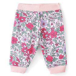 Babyhug Cotton Looper Knit Full Length Floral Print Lounge Pant - Purple & Pink
