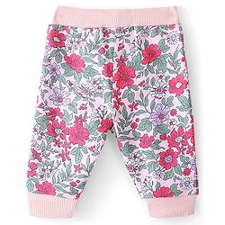 Babyhug Cotton Looper Knit Full Length Floral Print Lounge Pant - Purple & Pink