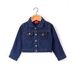 Babyhug 100% Cotton Knit Frock With Full Sleeves Denim Jacket Star Print- Multicolour