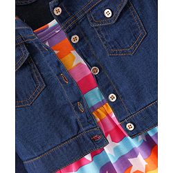 Babyhug 100% Cotton Knit Frock With Full Sleeves Denim Jacket Star Print- Multicolour