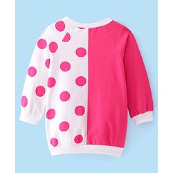 Babyhug Cotton Knit Full Sleeves Polka Dots Printed Frock with Cut & Sew Design - Pink & White