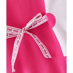 Babyhug Cotton Knit Full Sleeves Polka Dots Printed Frock with Cut & Sew Design - Pink & White