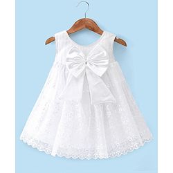 Babyhug Sleeveless A-Line Party Dress with Bow Applique - White