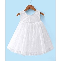 Babyhug Sleeveless A-Line Party Dress with Bow Applique - White