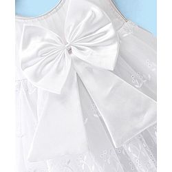 Babyhug Sleeveless A-Line Party Dress with Bow Applique - White