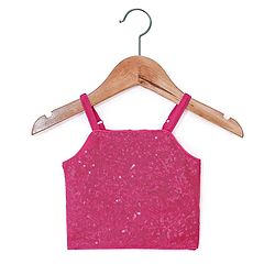 Babyhug Sleeveless Sequinned Top and Pleated Mesh Palazzo - Hot Pink