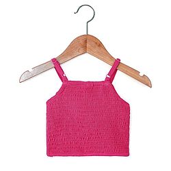 Babyhug Sleeveless Sequinned Top and Pleated Mesh Palazzo - Hot Pink