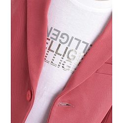 Babyhug Woven Full Sleeves Stretch Party Suit & T-Shirt with Text Print - White & Salmon Pink