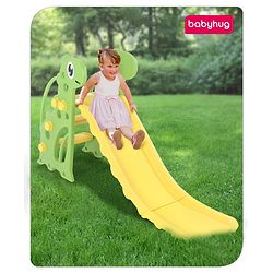 Babyhug Yellow and Green Dino Slide for Kids at Home(L 4.43 x B 1.48 x H 2.46) ft| Mini Freestanding Foldable Indoor Slider for 2-4 Years Kids| Child Safe Material| BIS Certified