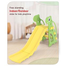 Babyhug Yellow and Green Dino Slide for Kids at Home(L 4.43 x B 1.48 x H 2.46) ft| Mini Freestanding Foldable Indoor Slider for 2-4 Years Kids| Child Safe Material| BIS Certified