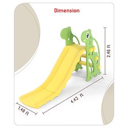 Babyhug Yellow and Green Dino Slide for Kids at Home(L 4.43 x B 1.48 x H 2.46) ft| Mini Freestanding Foldable Indoor Slider for 2-4 Years Kids| Child Safe Material| BIS Certified