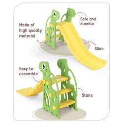 Babyhug Yellow and Green Dino Slide for Kids at Home(L 4.43 x B 1.48 x H 2.46) ft| Mini Freestanding Foldable Indoor Slider for 2-4 Years Kids| Child Safe Material| BIS Certified