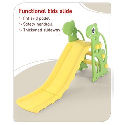 Babyhug Yellow and Green Dino Slide for Kids at Home(L 4.43 x B 1.48 x H 2.46) ft| Mini Freestanding Foldable Indoor Slider for 2-4 Years Kids| Child Safe Material| BIS Certified