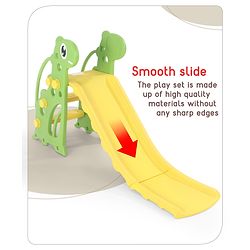 Babyhug Yellow and Green Dino Slide for Kids at Home(L 4.43 x B 1.48 x H 2.46) ft| Mini Freestanding Foldable Indoor Slider for 2-4 Years Kids| Child Safe Material| BIS Certified
