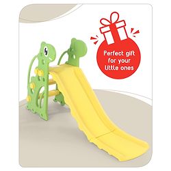 Babyhug Yellow and Green Dino Slide for Kids at Home(L 4.43 x B 1.48 x H 2.46) ft| Mini Freestanding Foldable Indoor Slider for 2-4 Years Kids| Child Safe Material| BIS Certified