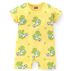 Babyhug 100% Cotton Knit Half Sleeves Rompers with Crocodile Print Pack of 2 - Yellow & Green