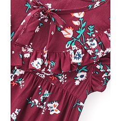 Babyhug Cotton Rayon Woven Frill Sleeves Frock Style Top with Floral Print - Maroon