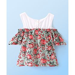 Babyhug Rayon Woven Half Sleeves Cold Shoulder Woven Top with All Over Floral Print - Light Blue