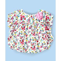 Babyhug 100%  Rayon Woven Half Sleeves Kaftan Top with Floral Print & Corsage Detailing - Multicolour
