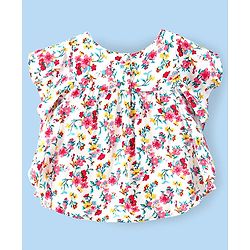 Babyhug 100%  Rayon Woven Half Sleeves Kaftan Top with Floral Print & Corsage Detailing - Multicolour