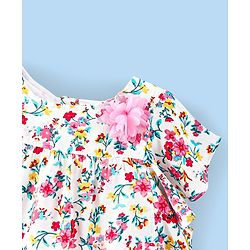 Babyhug 100%  Rayon Woven Half Sleeves Kaftan Top with Floral Print & Corsage Detailing - Multicolour