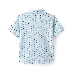 Babyhug 100% Cotton Knit Half Sleeves Regular Collar Shirt Airplane Print - Blue