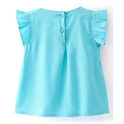 Babyhug Rayon Woven Frill Sleeves Top Floral Embroidery- Blue