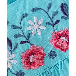 Babyhug Rayon Woven Frill Sleeves Top Floral Embroidery- Blue