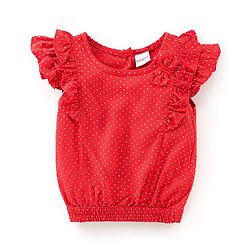 Babyhug Cotton Rayon Woven Frill Sleeves Polka Dots Print Top with Bow - Red