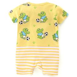 Babyhug 100% Cotton Half Sleeves Romper With Dino Print - Yellow