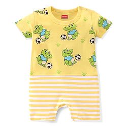Babyhug 100% Cotton Half Sleeves Romper With Dino Print - Yellow