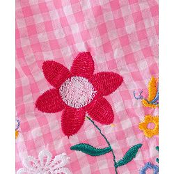 Babyhug Seer Sucker Woven Half Sleeves Checks Top Floral Embroidery- Pink & White