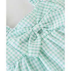 Babyhug Seer Sucker Sleeveless Woven Top with Smocking & Bow Detailing Checkered - Green & White