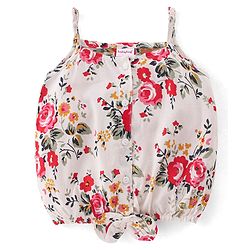 Babyhug 100% Rayon Woven Sleeveless Top with Floral Print & Bow Detailing - White