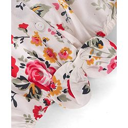 Babyhug 100% Rayon Woven Sleeveless Top with Floral Print & Bow Detailing - White