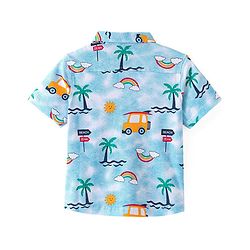 Babyhug Cotton Knit Half Sleeves Regular Collar Car Printed Shirt - Blue