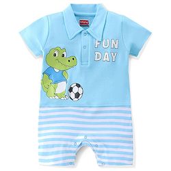 Babyhug 100% Cotton Half Sleeves Romper With Crocodile Print - Blue