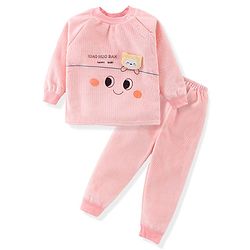 Babyhug Raglan Sleeves Winter Wear Suit With Bear Applique and Print - Peach