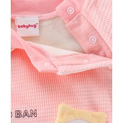 Babyhug Raglan Sleeves Winter Wear Suit With Bear Applique and Print - Peach