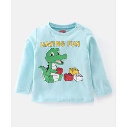 Babyhug Cotton Knit Full Sleeves Night Suit With Dino Print - Blue & White